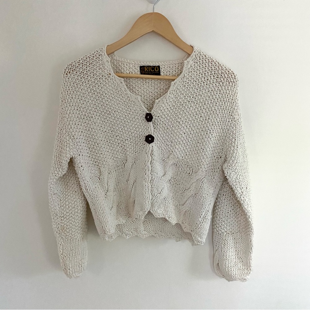 Crochet Ivory Cropped Knit Cardigan